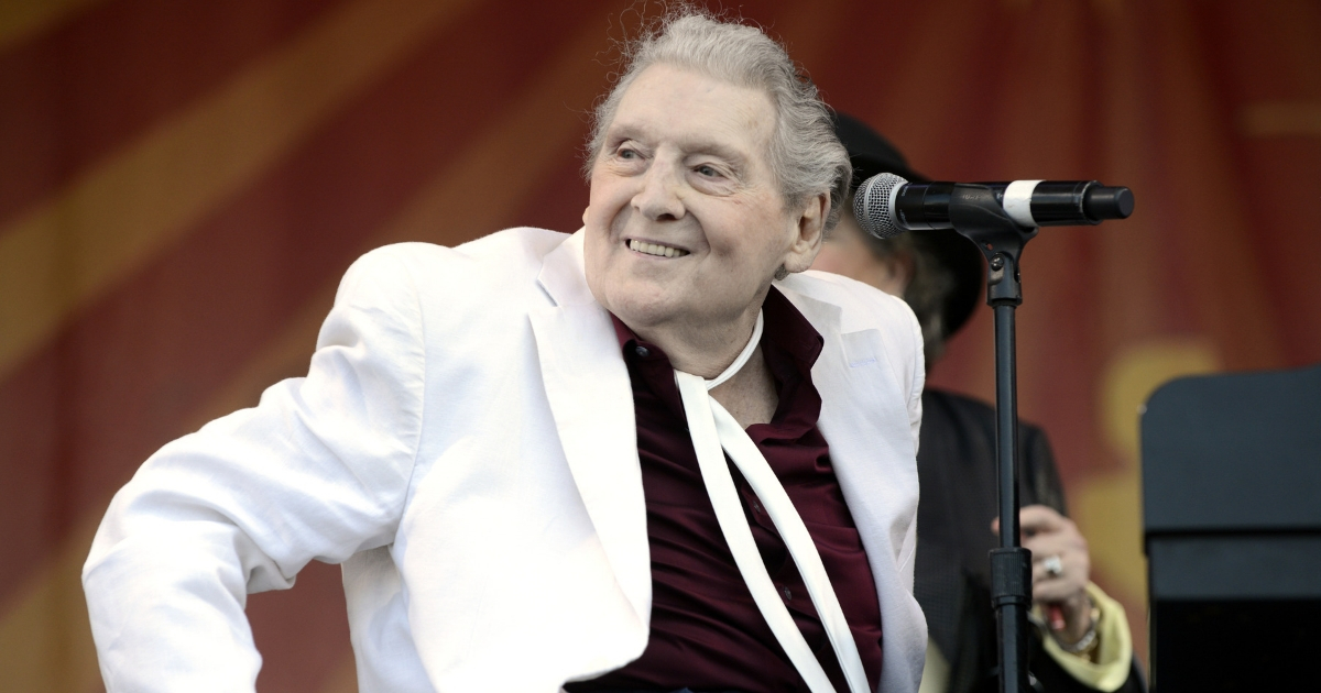 Jerry Lee Lewis performs during the 2015 New Orleans Jazz & Heritage Festival at Fair Grounds Race Course in New Orleans, Louisiana.