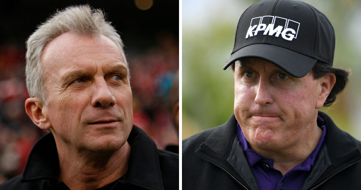 Former NFL quarterback Joe Montana, left, and golfer Phil Mickelson, right, have ties to the man at the center of the college admission scandal.