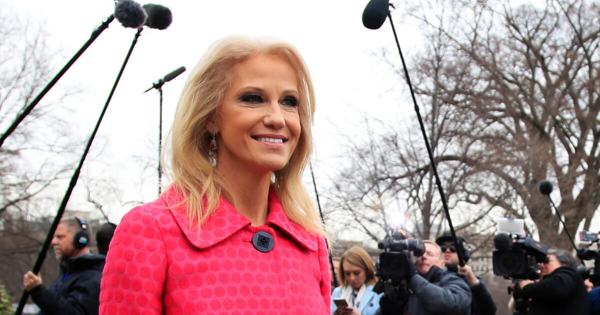 Kellyanne Conway, counselor to President Trump, after speaking to reporters in Washington, D.C., on Friday, Feb. 22, 2019.