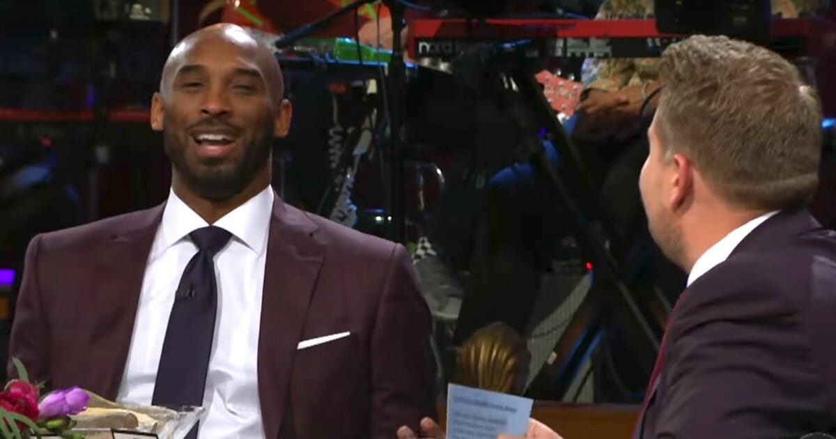Kobe Bryant, left, on "The Late Late Show" with James Corden.