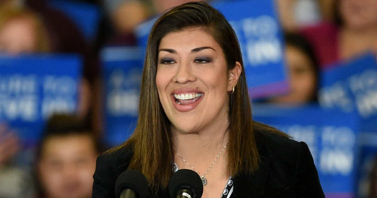 Lucy Flores speaks at a campaign rally for Democratic presidential candidate Sen. Bernie Sanders on Feb. 14, 2016 in Las Vegas.