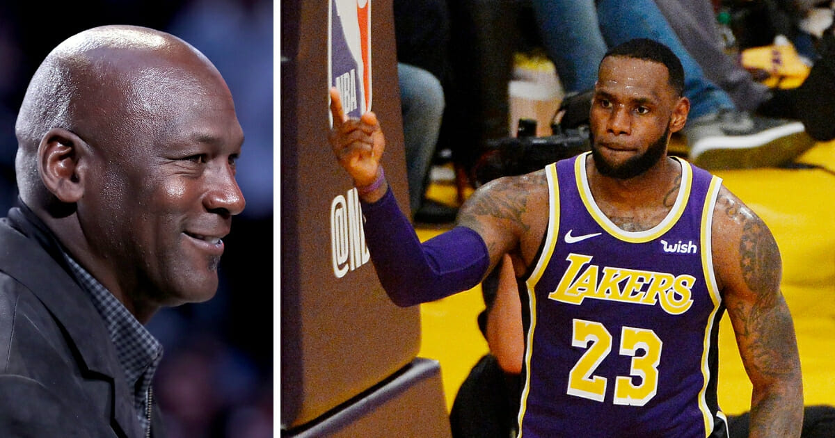 NBA legend Michael Jordan, left, congratulated Los Angeles Lakers star LeBron James, right, for passing him on the all-time NBA scoring list March 6, 2019.