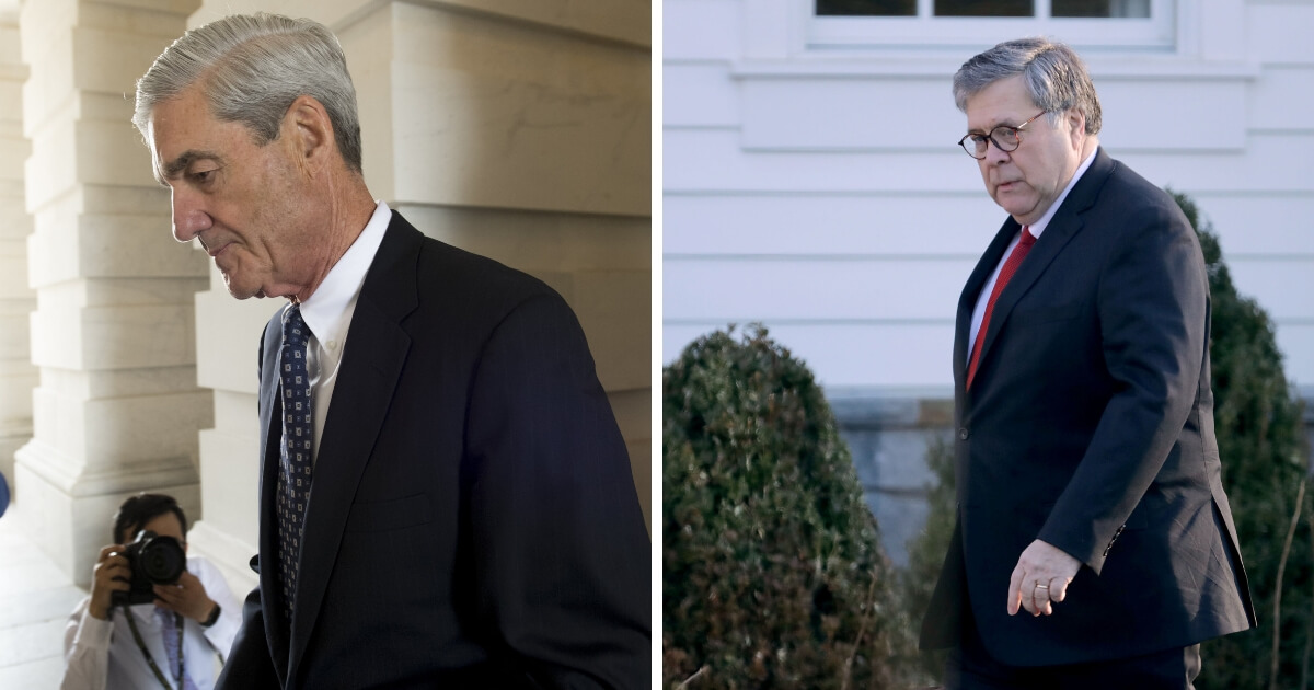 Former FBI Director Robert Mueller, left, and U.S. Attorney General William Barr, right.