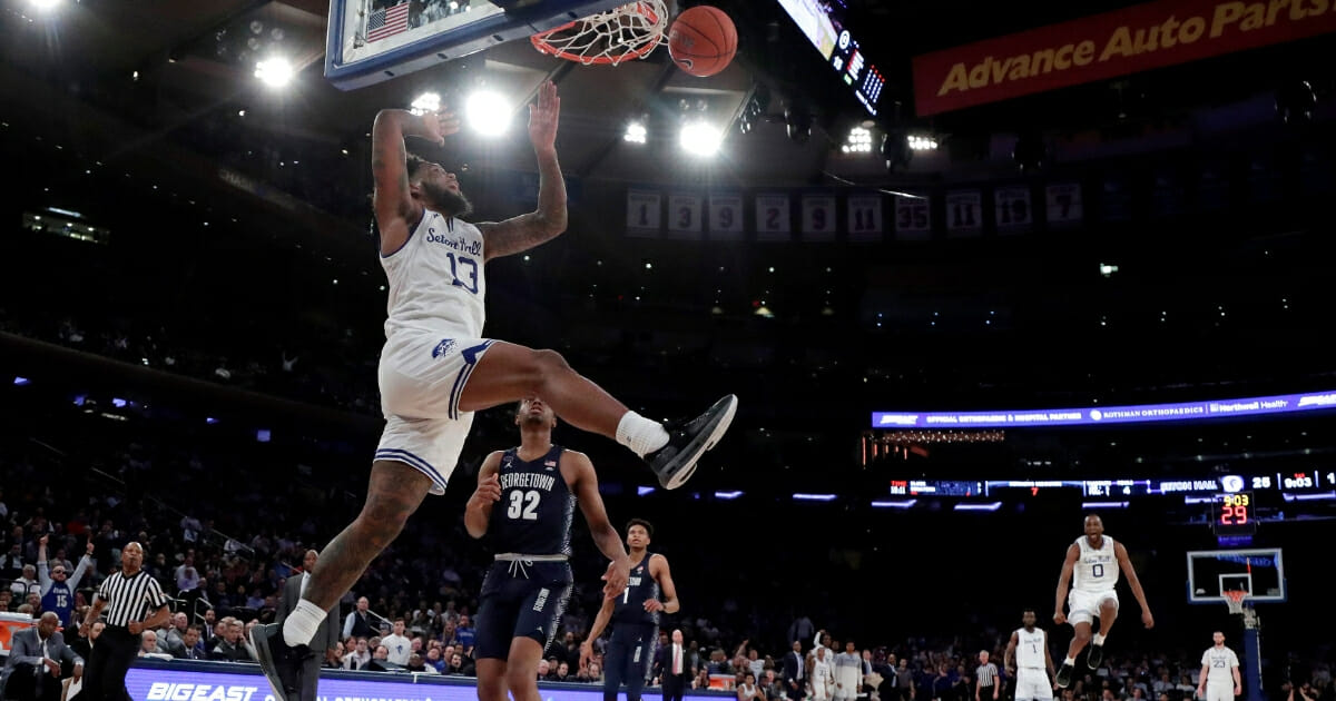 Seton Hall guard Myles Powell scores a basket against Georgetown in the Big East men's tournament March 14, 2019, in New York.