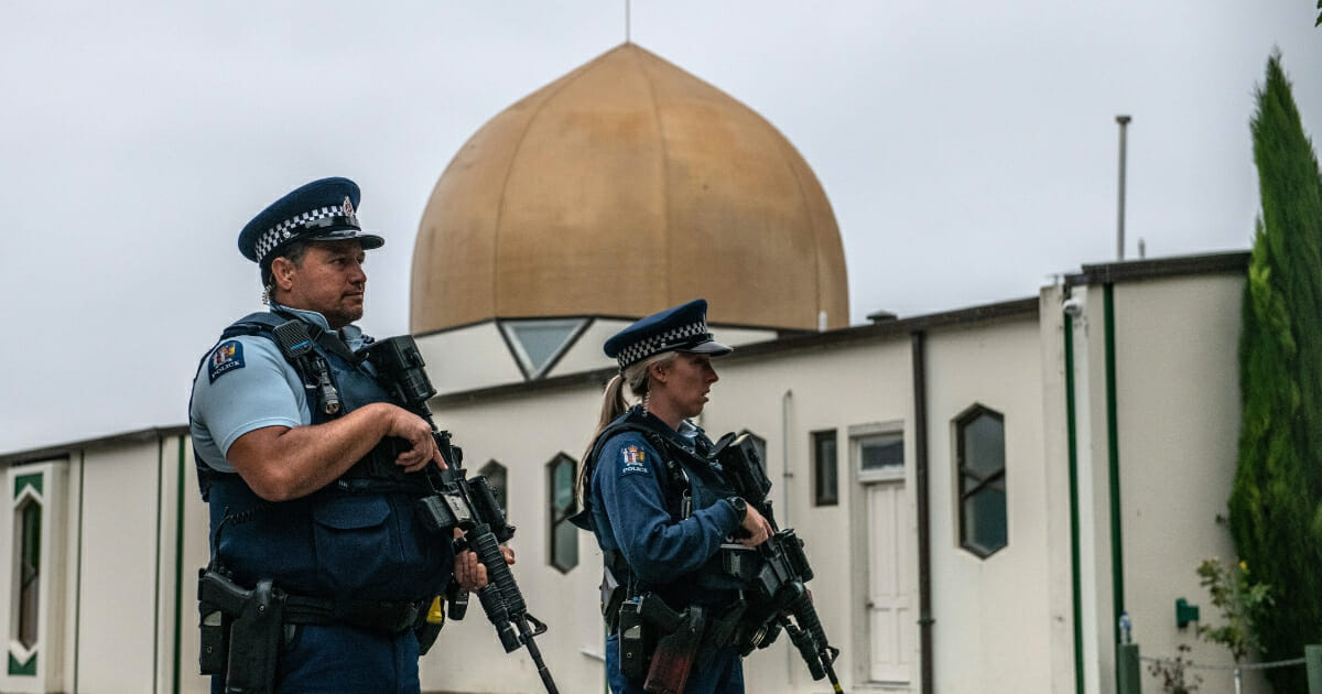 Armed police guard Al Noor mosque after it was officially reopened following last weeks attack, on March 23, 2019 in Christchurch, New Zealand.