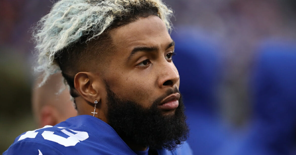 Wide receiver Odell Beckham looks on during the New York Giants' game against the Tampa Bay Buccaneers at MetLife Stadium on Nov. 18, 2018.