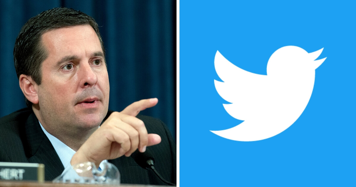 Rep. Devin Nunes, R-Calif., left, and Twitter's logo, right.