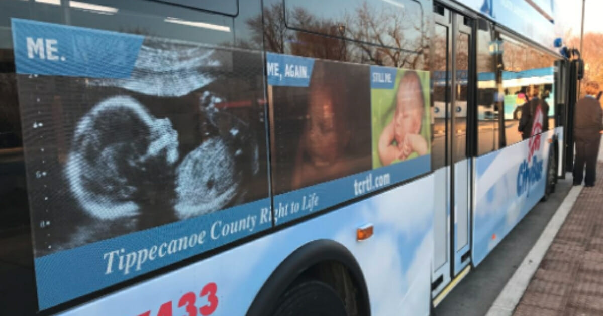 A pro-life advertisement on a CityBus vehicle in Lafayette, Indiana.