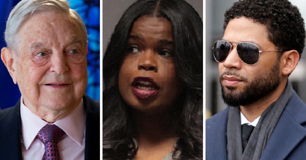 Liberal billionaire George Soros, left; Cook County, Illinois State's Attorney Kim Foxx, center; and "Empire" actor Jussie Smollett, right.