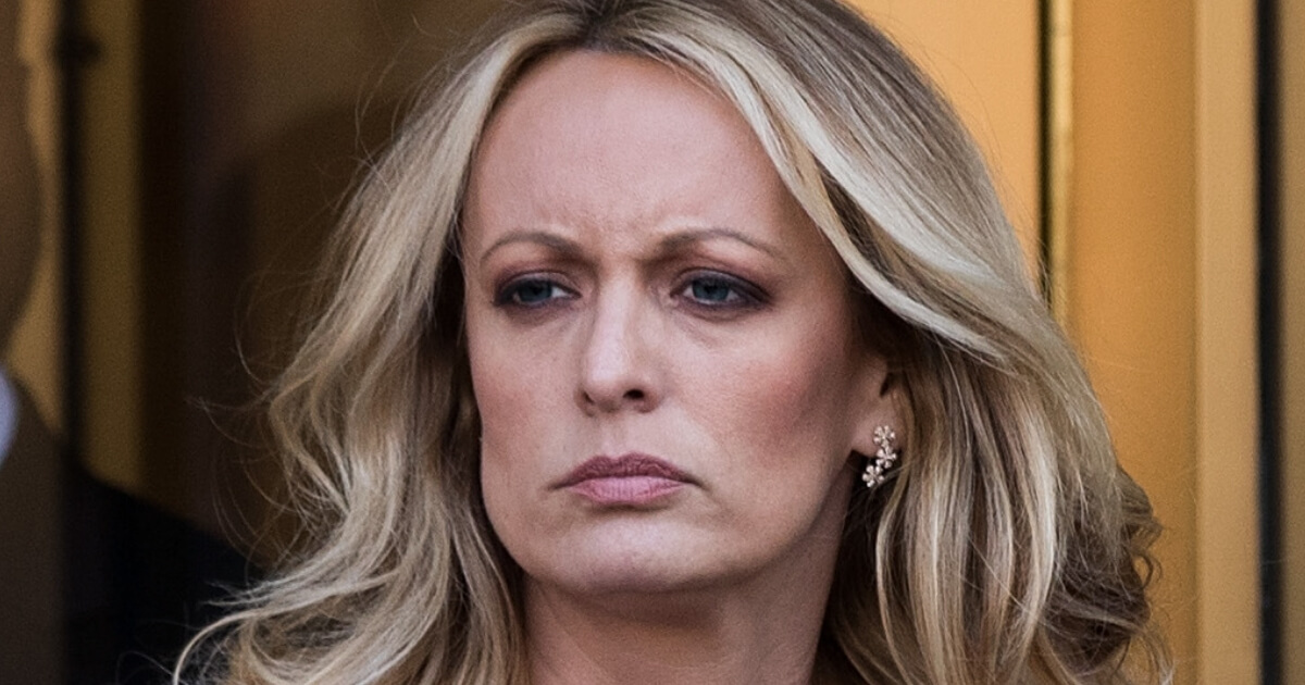 Adult film actress Stormy Daniels (Stephanie Clifford) exits the United States District Court Southern District of New York for a hearing April 16, 2018, in New York City.
