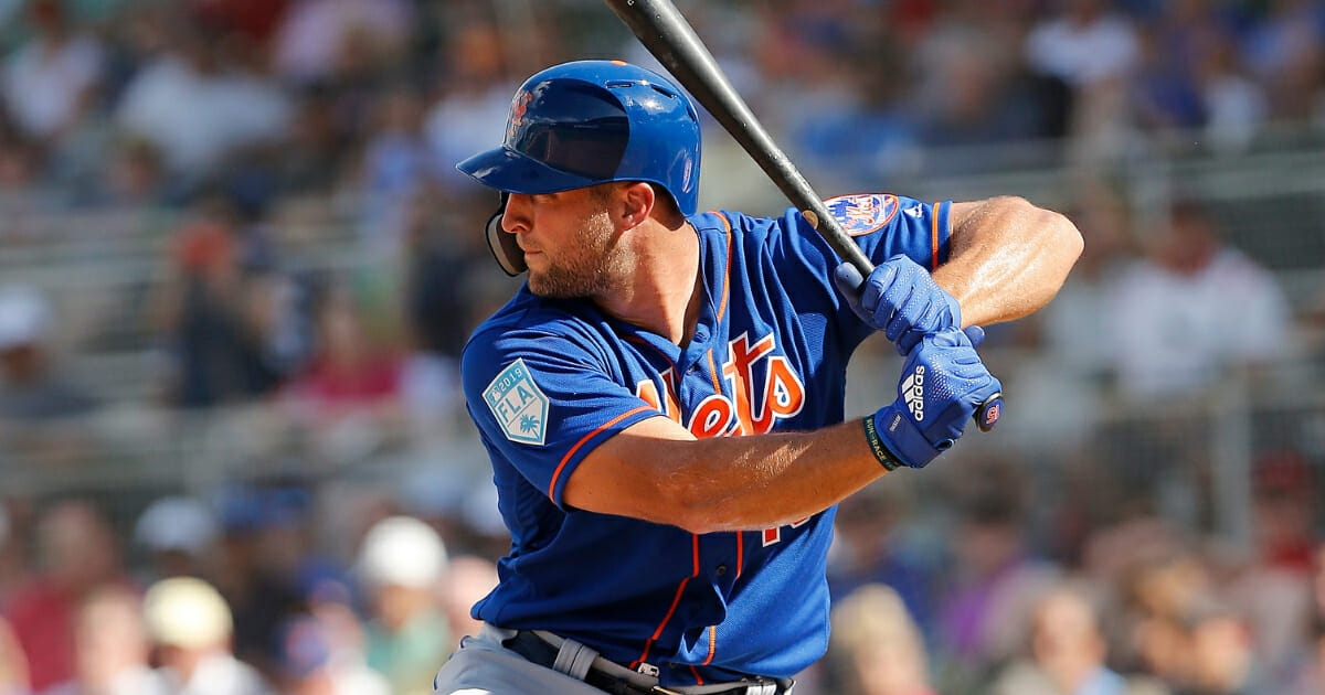 Tim Tebow of the New York Mets at the plate during spring training.