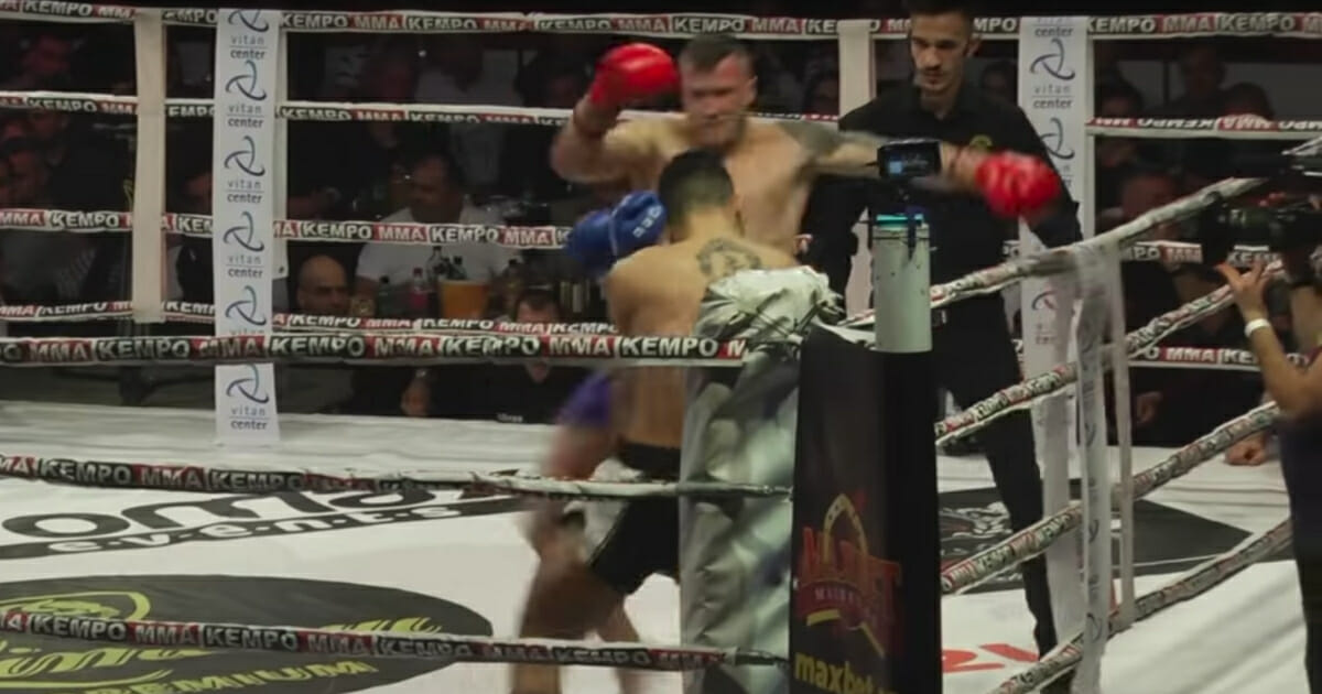 Eduard Gafencu, an up-and-coming kickboxer, knocked out Thomas Doeve at the Colosseum championship in Bucharest with a “tornado kick.”