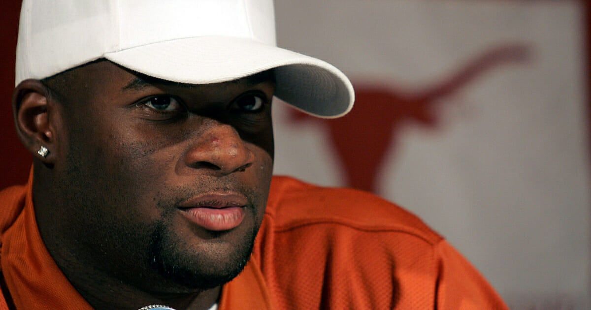 Quarterback Vince Young of the Texas Longhorns announces his decision to leave the University of Texas and enter the NFL draft on January 8, 2006 in Austin, Texas.