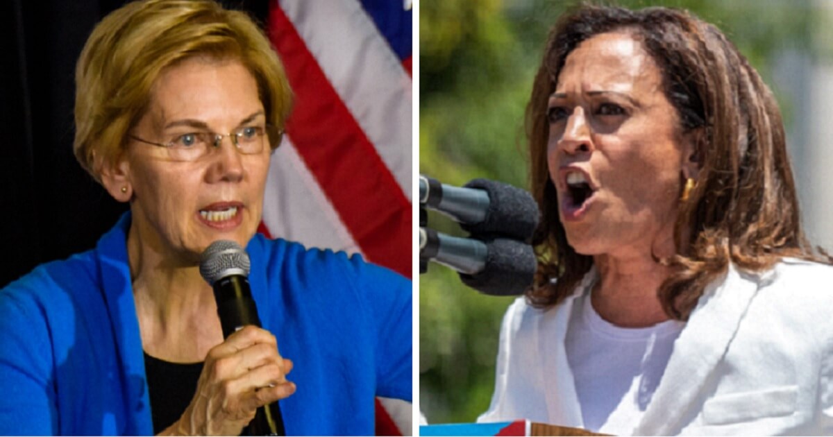 Sen. Elizabeth Warren, left; and Sen. Kamala Harris, right.