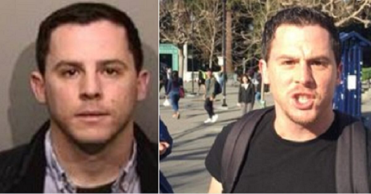 Zachary Greenberg, charged with felony assault in relation to an attack captured on video at the University of California at Berkeley last month, is pictured in his police mug shot, left, and a still from the attack video, right.