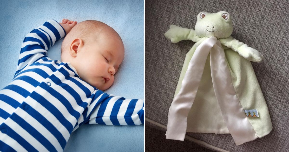 Baby sleeping, left, and baby blanket buddy, right.