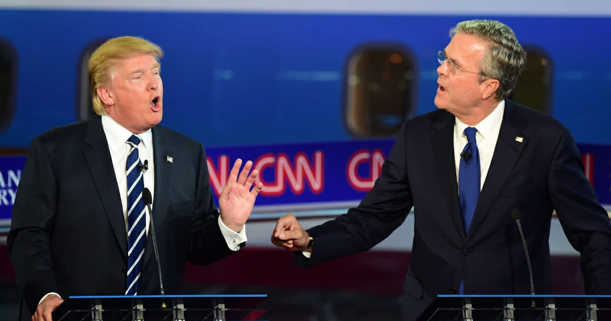 President Donald Trump debates with Jeb Bush during 2015 presidential debate.