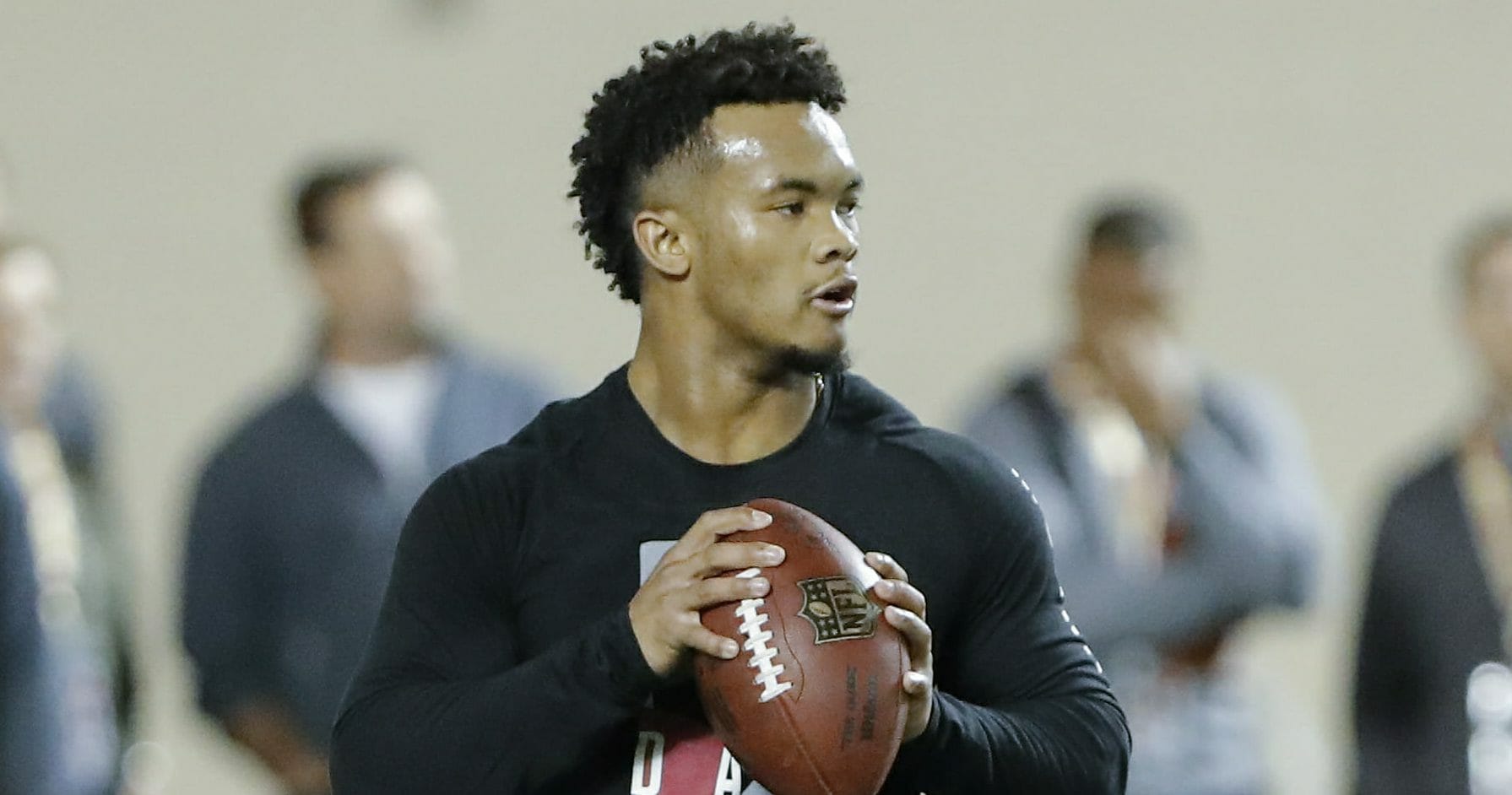 Oklahoma quarterback Kyler Murray goes through passing drills at the university's Pro Day for NFL scouts in Norman on March 13, 2019.