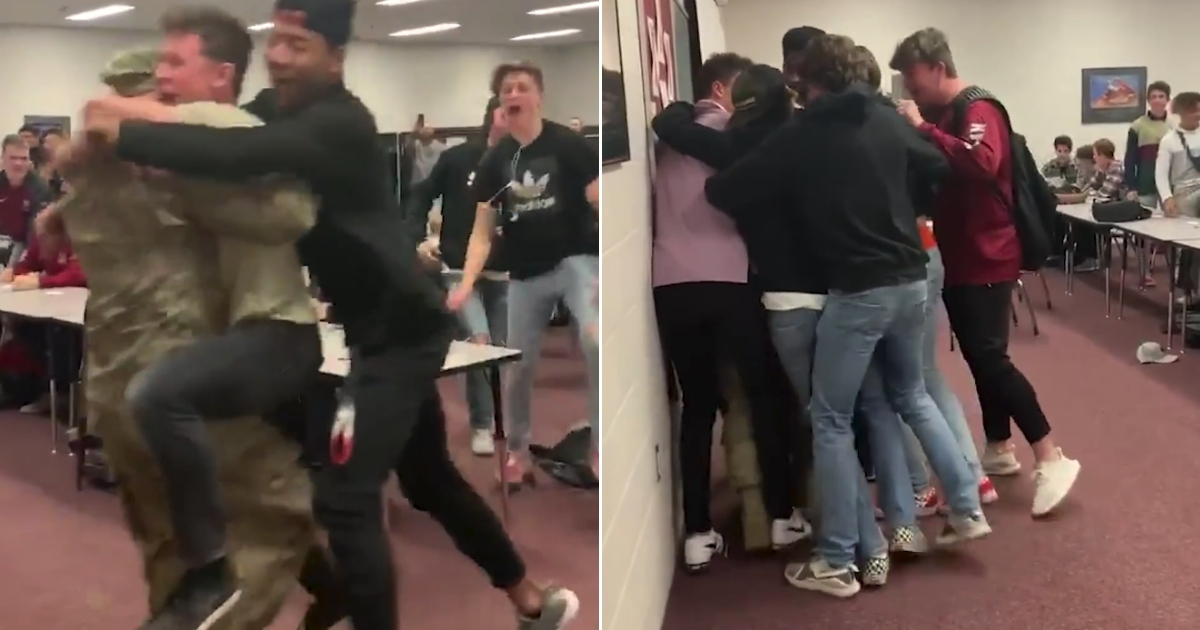 Boys rush to hug coach who returned from deployment
