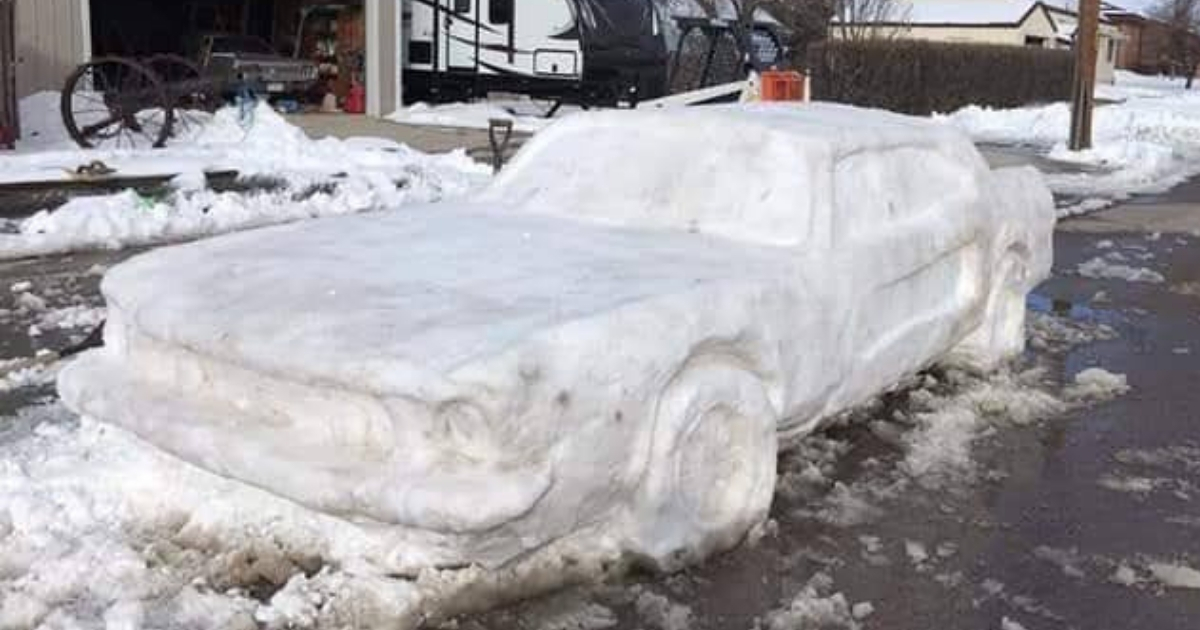 Ford Mustang made of snow