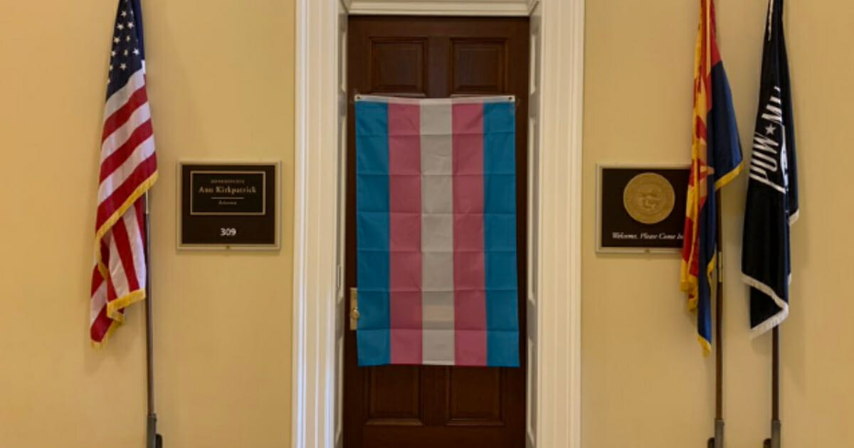 Transgender flag outside Democrat's office.