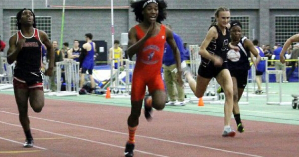 Transgender woman competing in track meet.