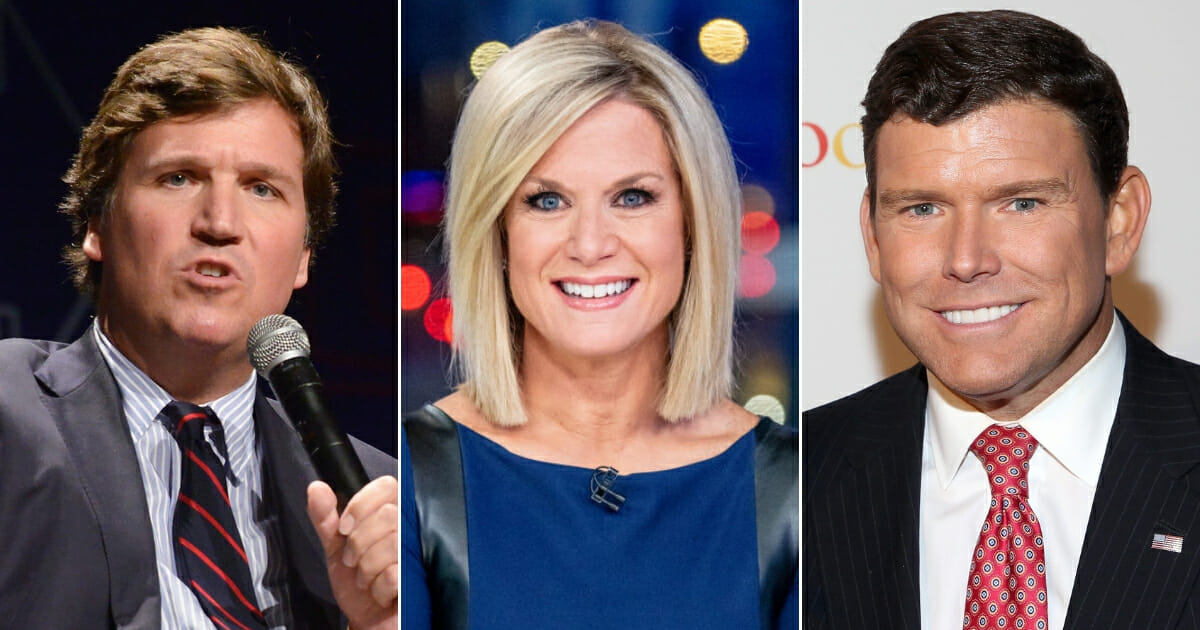 Fox News host Tucker Carlson; Fox News host Martha MacCallum; Fox News Bret Baier.