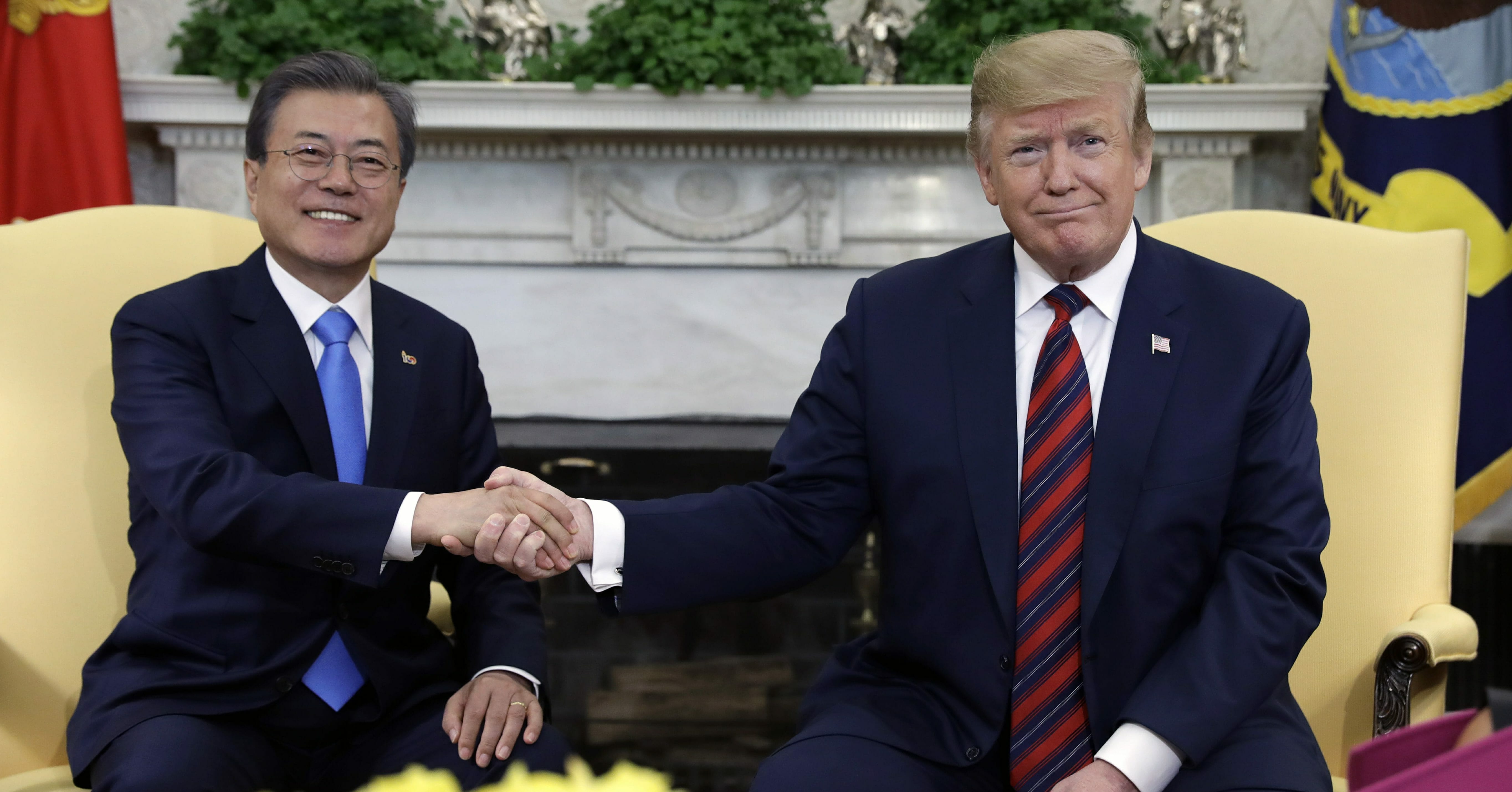 President Donald Trump meets with South Korean President Moon Jae-in at the White House on Thursday, April 11, 2019, in Washington.