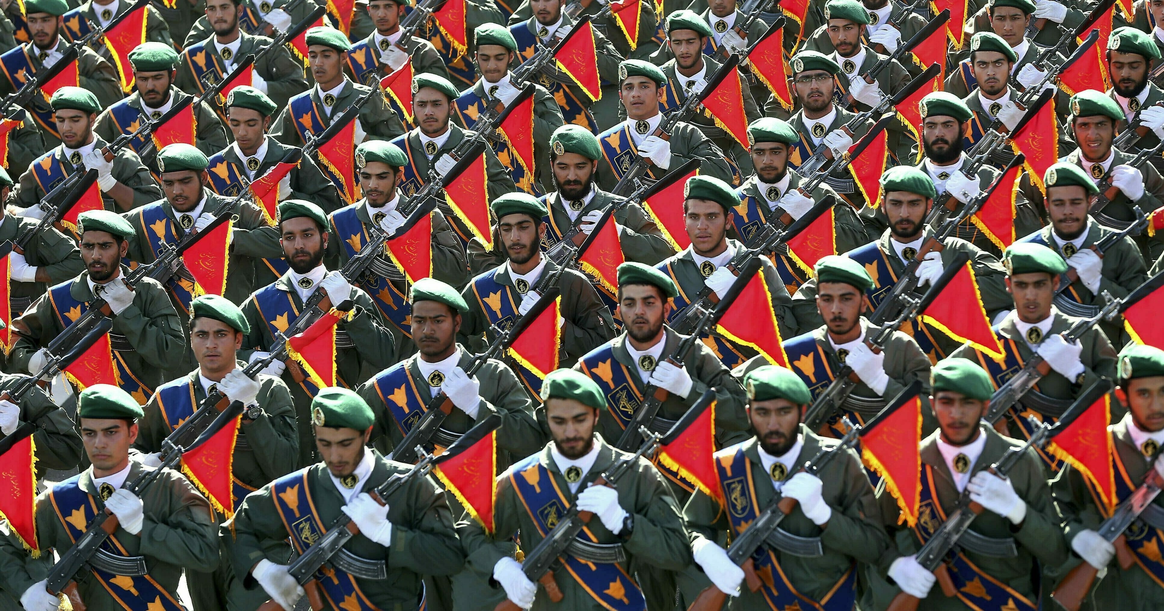 Iran's Revolutionary Guard troops march in a military parade Sept. 21, 2016, marking the 36th anniversary of Iraq's 1980 invasion of Iran.