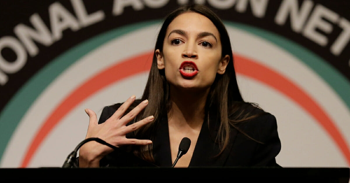 Rep. Alexandria Ocasio-Cortez speaks during the National Action Network Convention in New York on Friday, April 5, 2019.