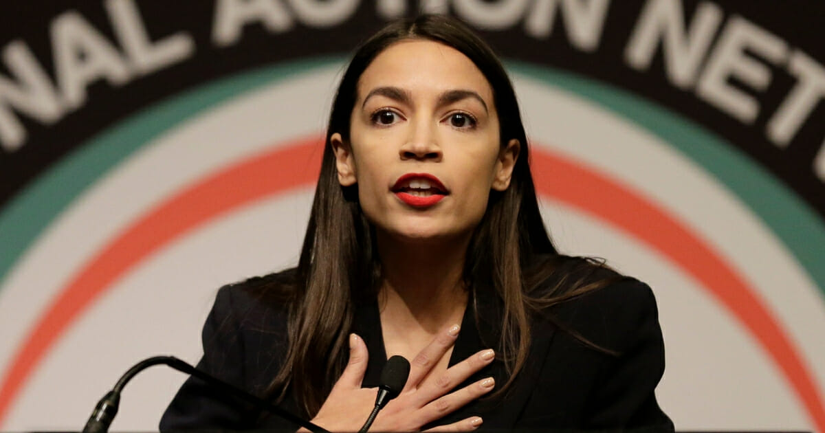 Rep. Alexandria Ocasio-Cortez speaks during the National Action Network Convention in New York on Friday, April 5, 2019.