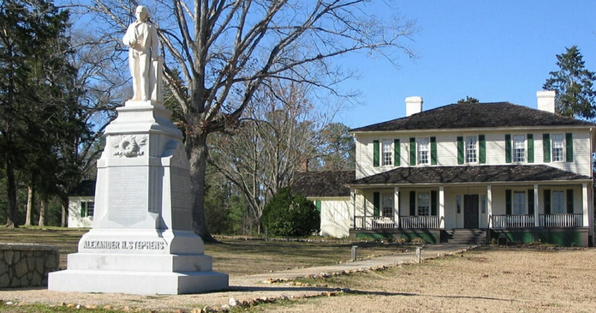A monumenet to Confederacy Vice President Alexander Stephens is pictured in the A.H. Stephens Historic Park in Crawford, Georgia.