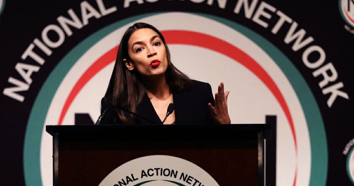 Rep. Alexandria Ocasio-Cortez (D-NY) speaks at the National Action Network's annual convention on April 5, 2019, in New York City.