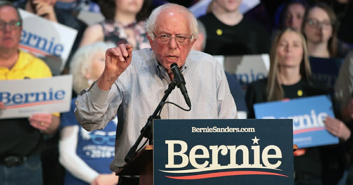 Democratic presidential candidate Sen. Bernie Sanders speaks during a rally at the Fairfield Arts and Convention Center on April 6, 2019, in Fairfield, Iowa.
