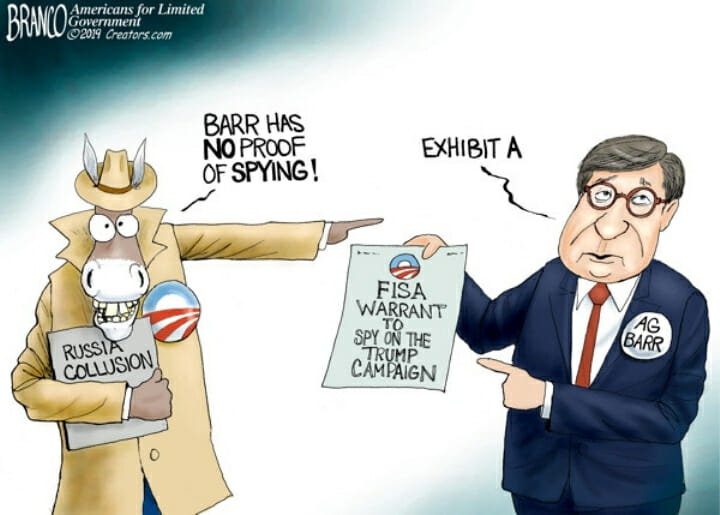 A Democratic Party donkey points to AG Barr.