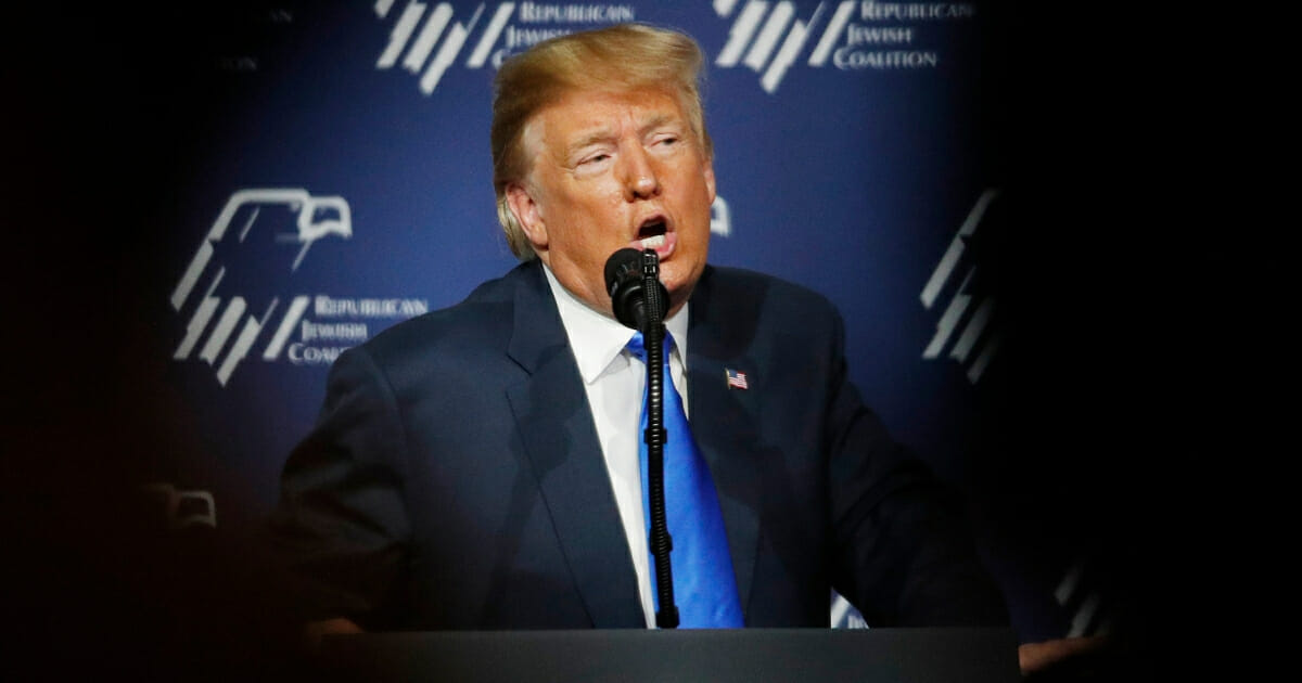 President Donald Trump speaks at an annual meeting of the Republican Jewish Coalition on April 6, 2019, in Las Vegas.
