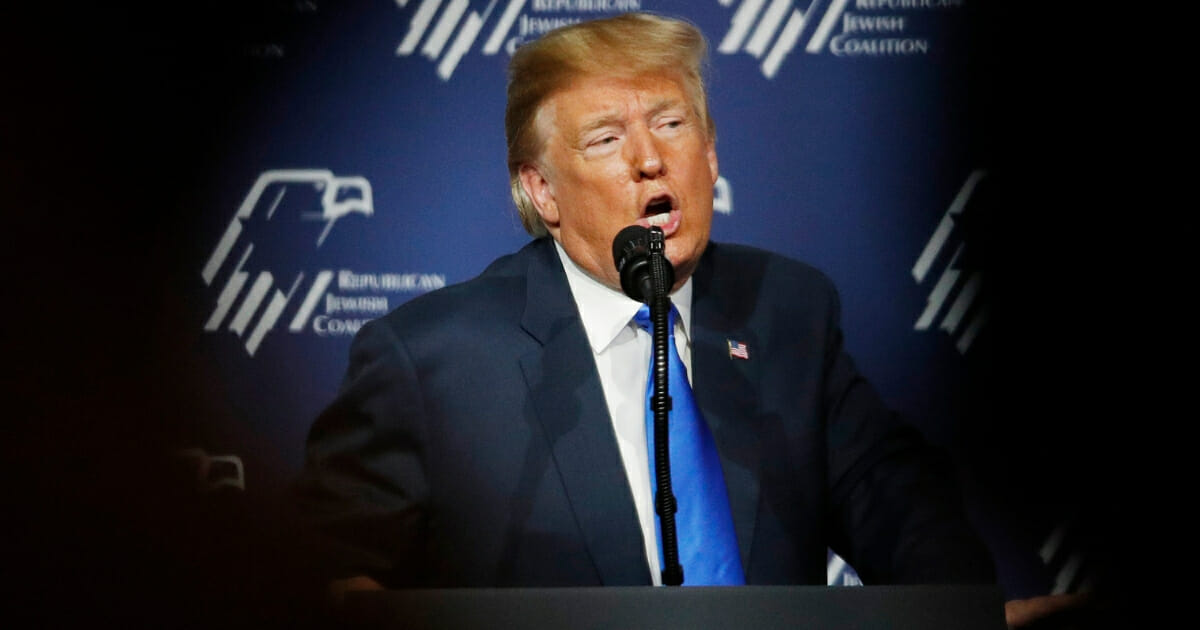 President Donald Trump speaks Saturday, April 6, 2019, in Las Vegas.