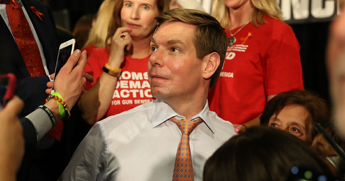 Rep. Eric Swalwell greets supporters on April 9, 2019, in Sunrise, Fla.