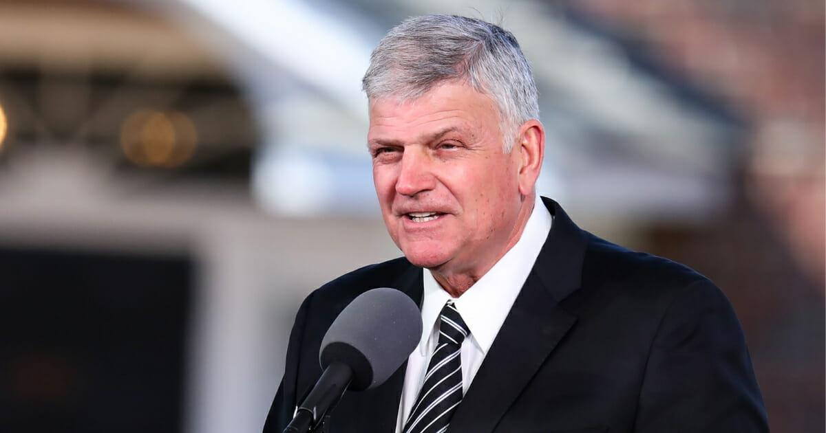 Franklin Graham delivers the eulogy for his father, the Rev. Billy Graham, in Charlotte, N.C., on March 2, 2018.