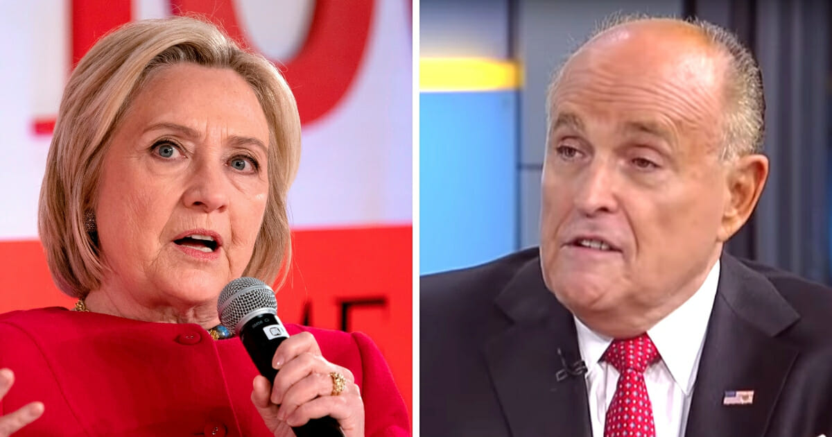 Former Democratic presidential candidate Hillary Clinton, left, and Trump attorney Rudy Giuliani, right.