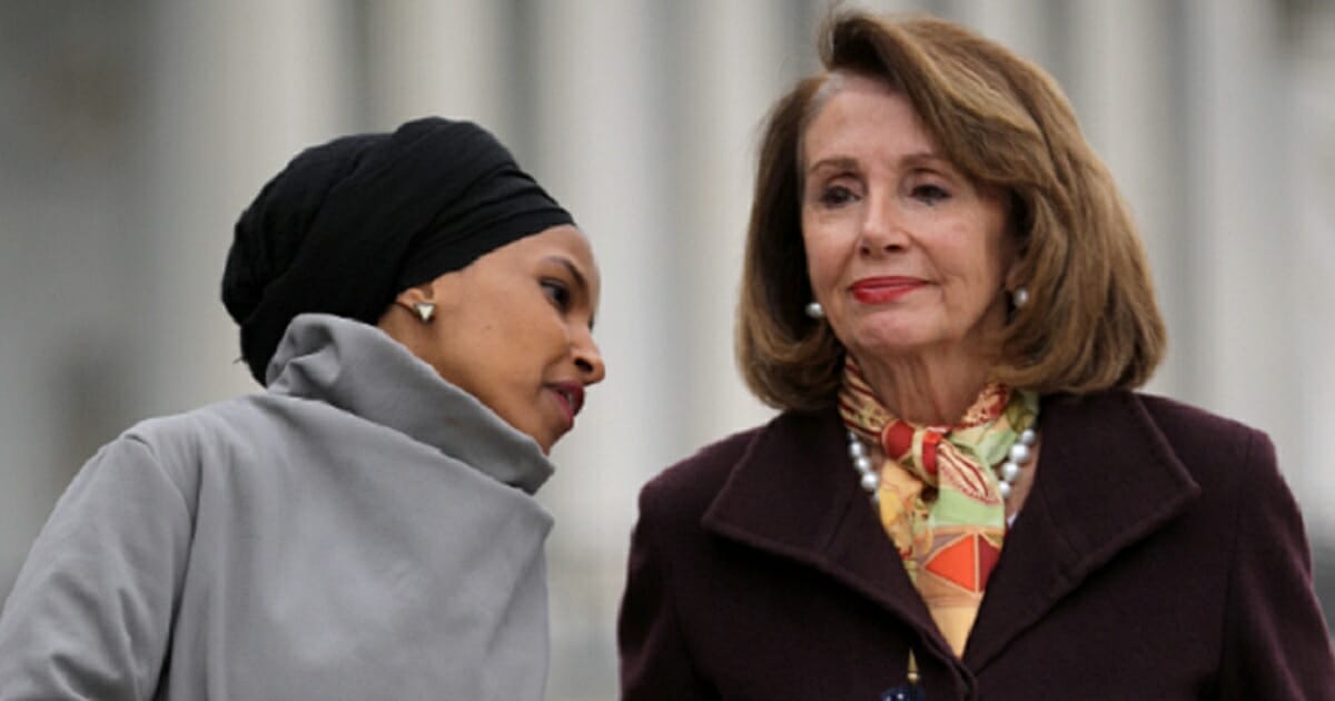Rep. Ilhan Omar, left, and House Speaker Nancy Pelosi.