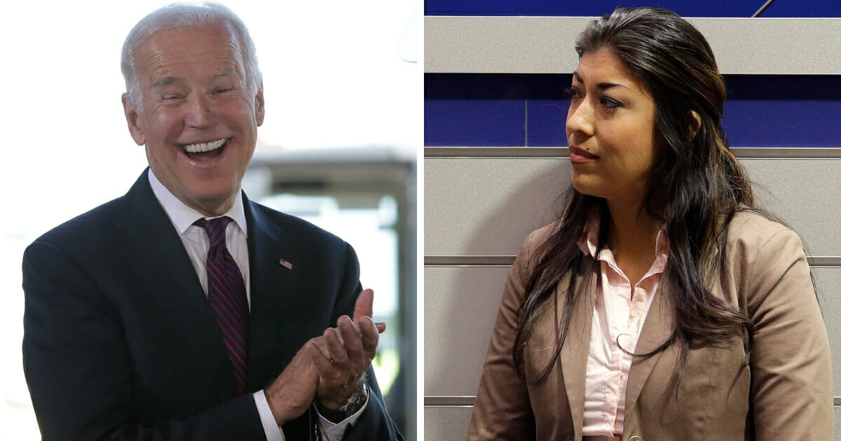 Former Vice President Joe Biden, left, and former Democratic politician Lucy Flores, right.