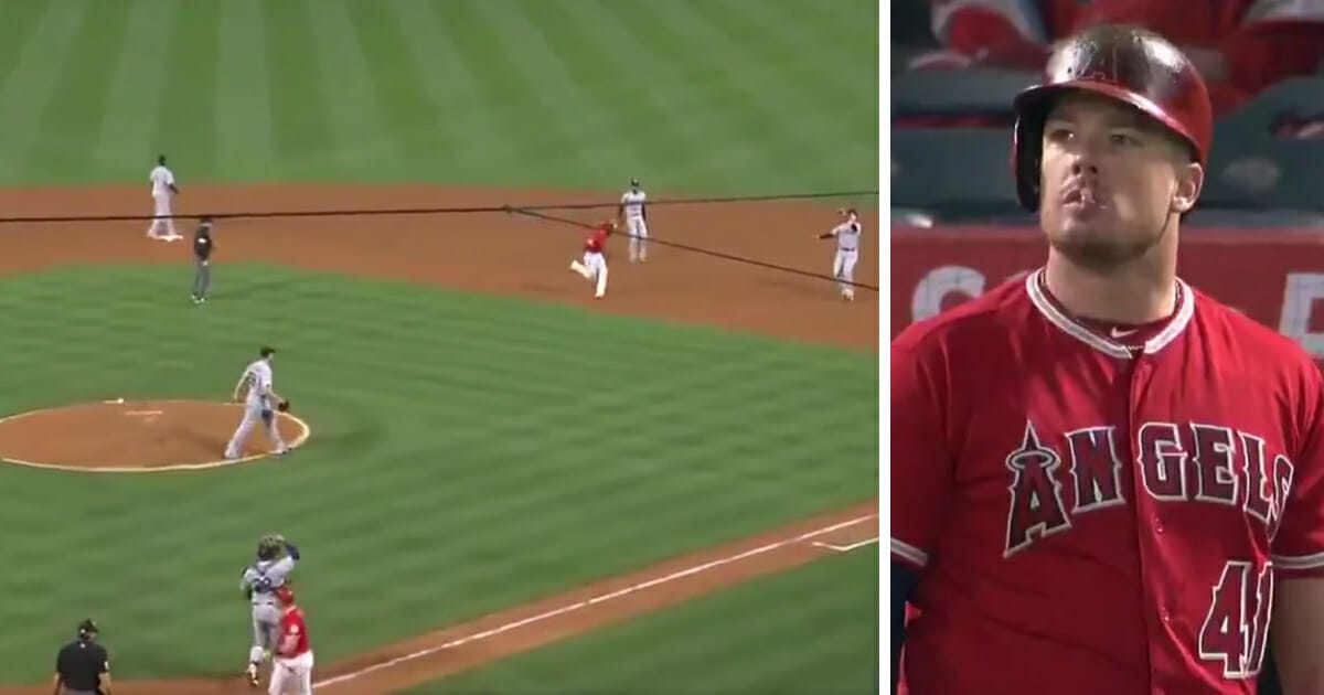 The Los Angeles Angels' Justin Bour failed to run out a popup that the Seattle Mariners turned into an easy double play April 19, 2019.