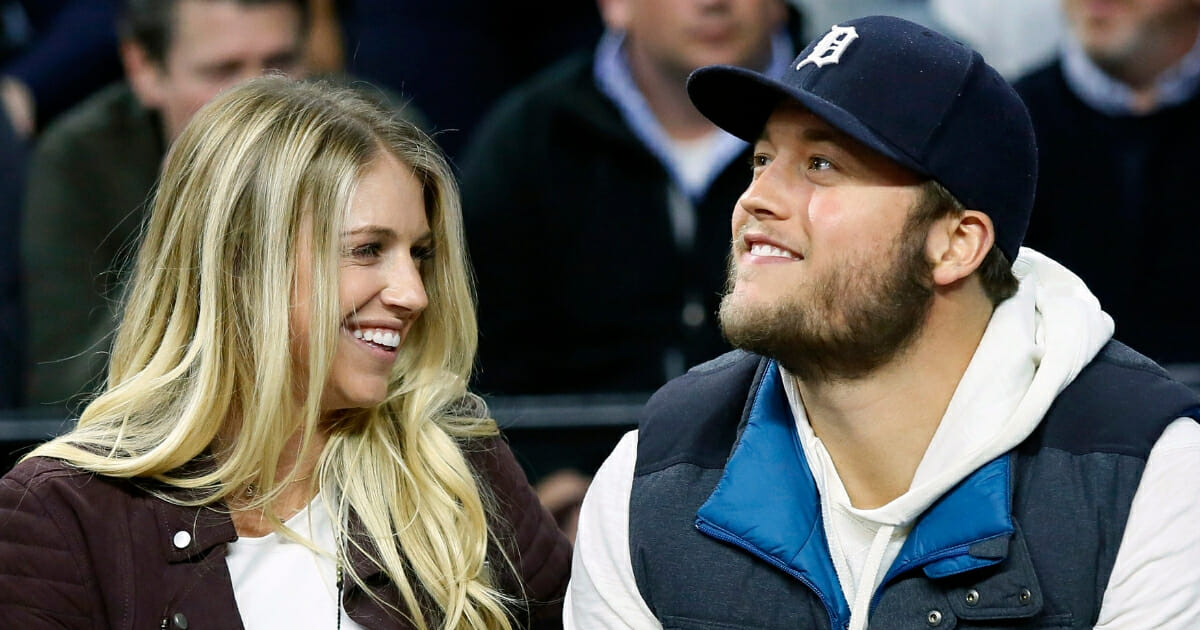 Detroit Lions quarterback Matthew Stafford with his wife, Kelly, in 2015.