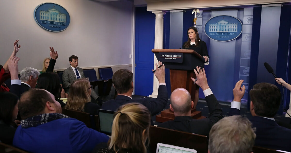 White House Press Secretary Sarah Sanders speaks to the media in the Brady Briefing Room, on Dec. 18, 2018, in Washington, D.C.
