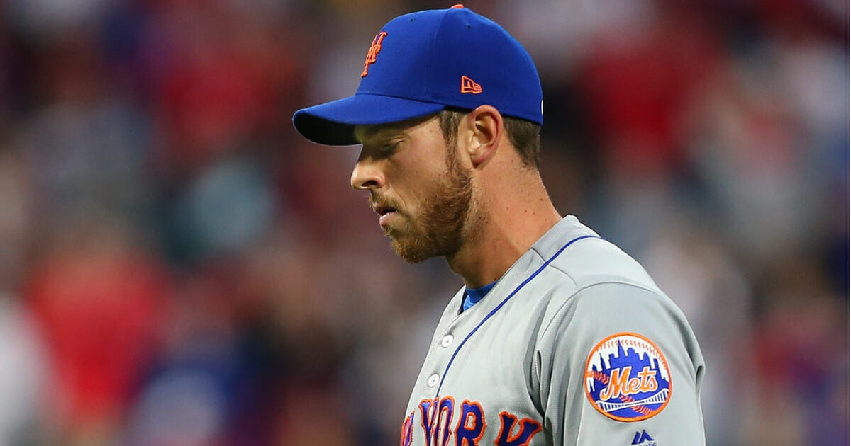 Pitcher Steven Matz of the New York Mets walks off the mound after being relieved during the first inning against the Philadelphia Phillies on April 16, 2019.