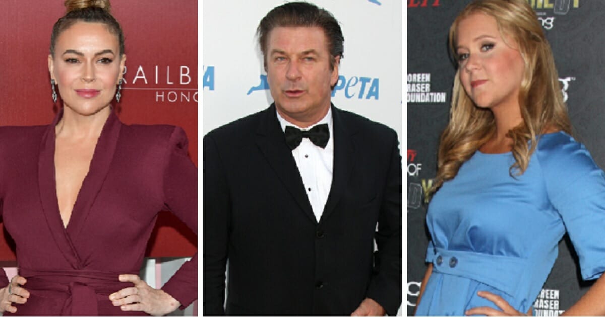 Hollywood liberals Alyssa Milano, left, Alec Baldwin, center, and Amy Schumer, right.