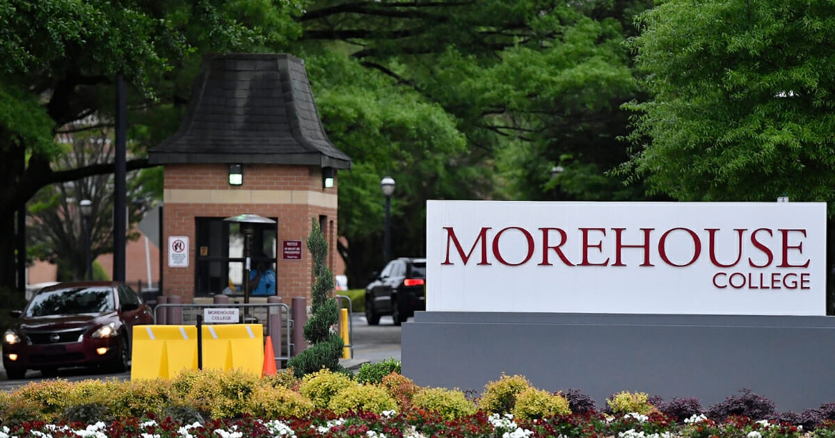 Vehicles enter the campus of Morehouse College in Atlanta on April 12, 2019.