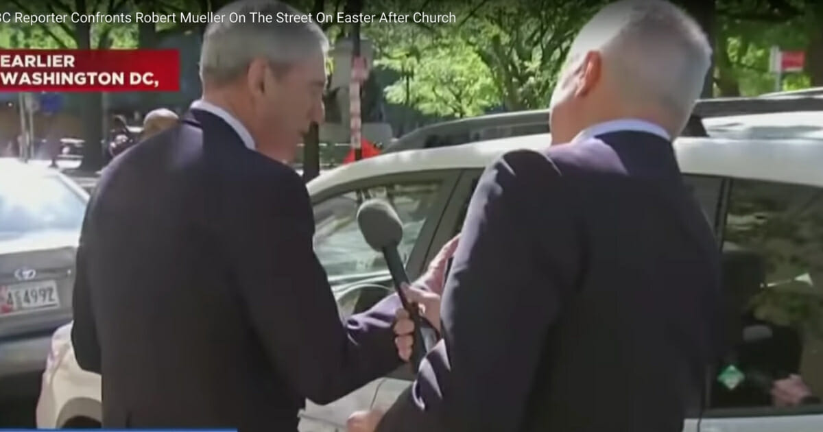 An MSNBC report confronts Robert Mueller outside a church after an Easter Sunday service.