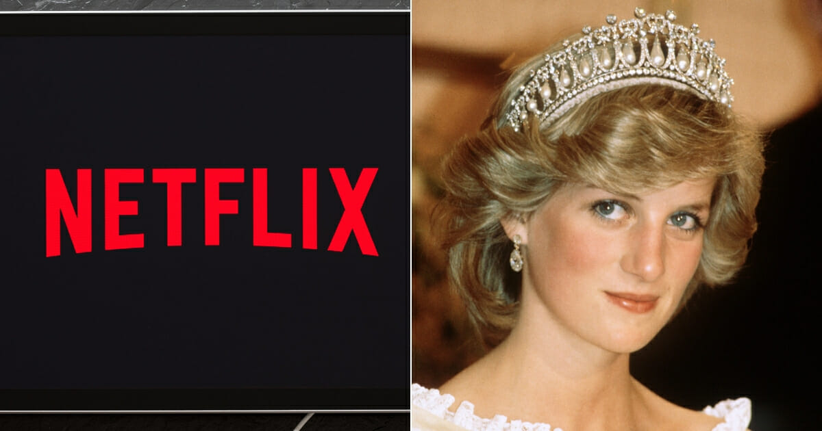 Netflix logo, left, and Princess Diana, right.